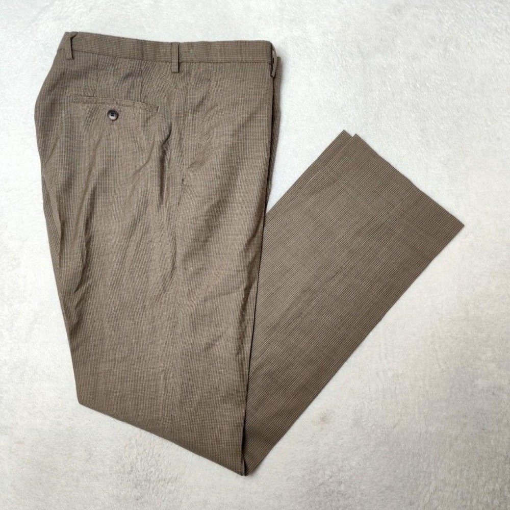 Hugo Boss Pants Mens 34x33 Brown Check Wool Viscose Tweed Straight Dress Sharp